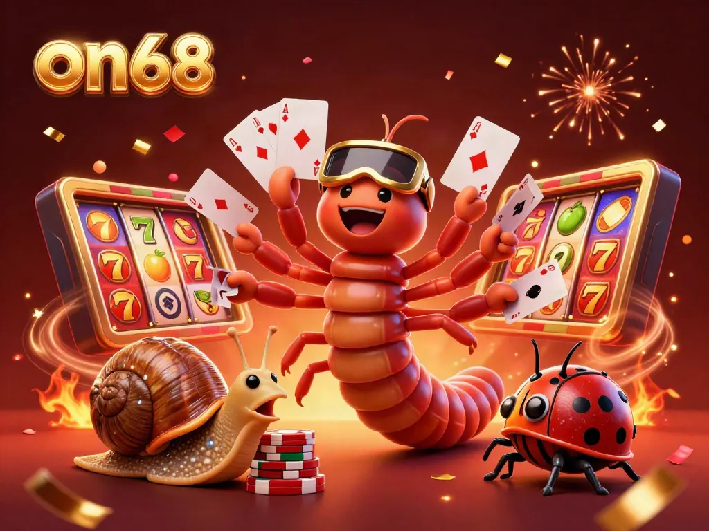 Experience the excitement of on68 with a vibrant casino scene showcasing winning cards and high-stake chips.