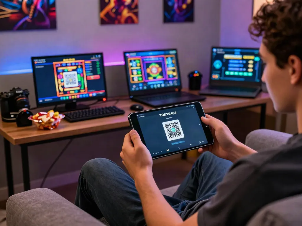 Engaging online gaming experience with slot qris on smartphone, cozy atmosphere