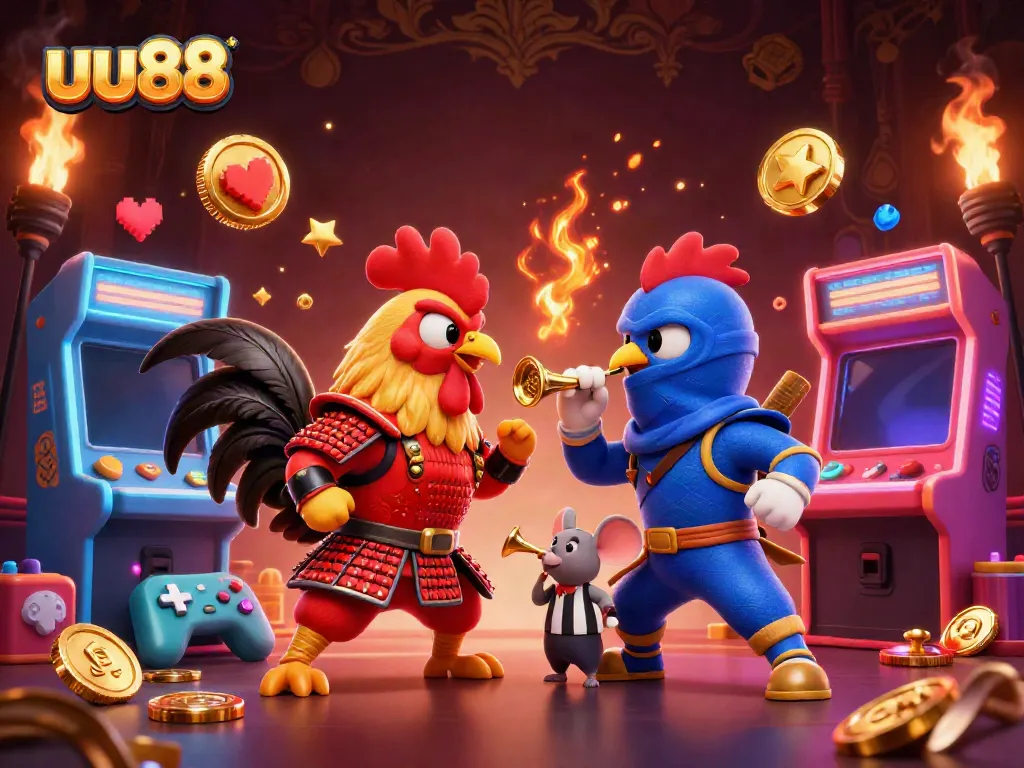 Experience dynamic gameplay at uu88 with roosters battling in an electrifying casino-themed environment.