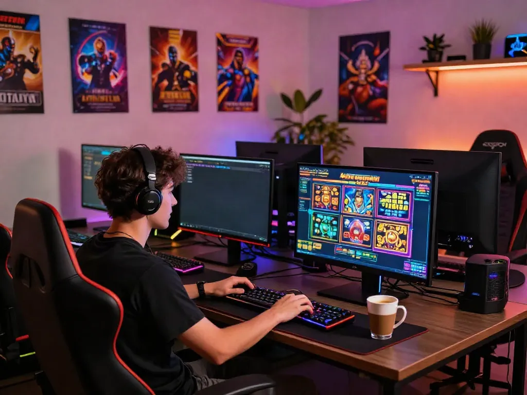 Exciting online gaming experience showcasing a situs gacor environment with vivid slot game visuals and a cozy ambiance.