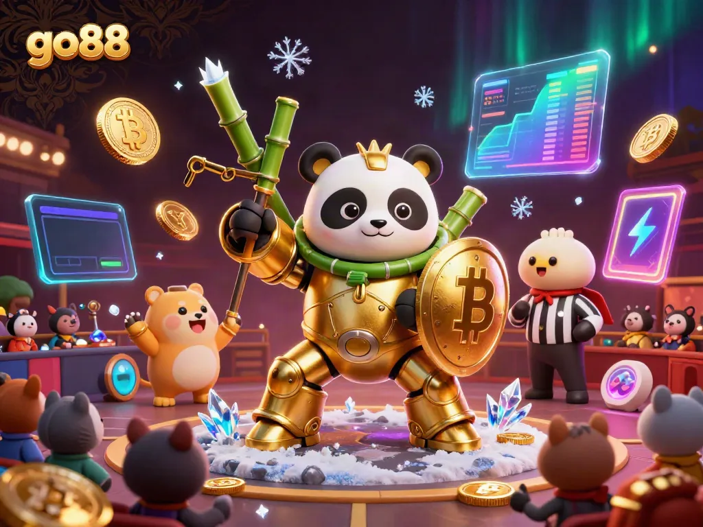 Experience the thrill of go88 with a dynamic casino-inspired illustration featuring a golden panda in action.