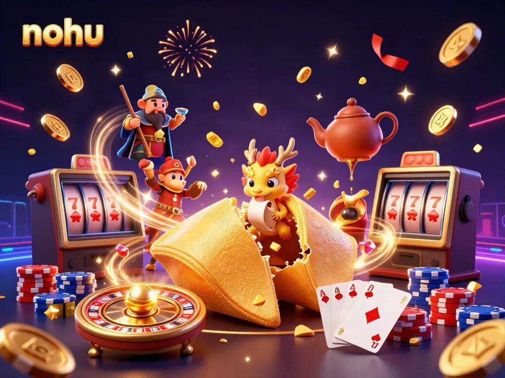 Engaging nohu jackpot scene with dynamic magical characters and cascading casino elements.