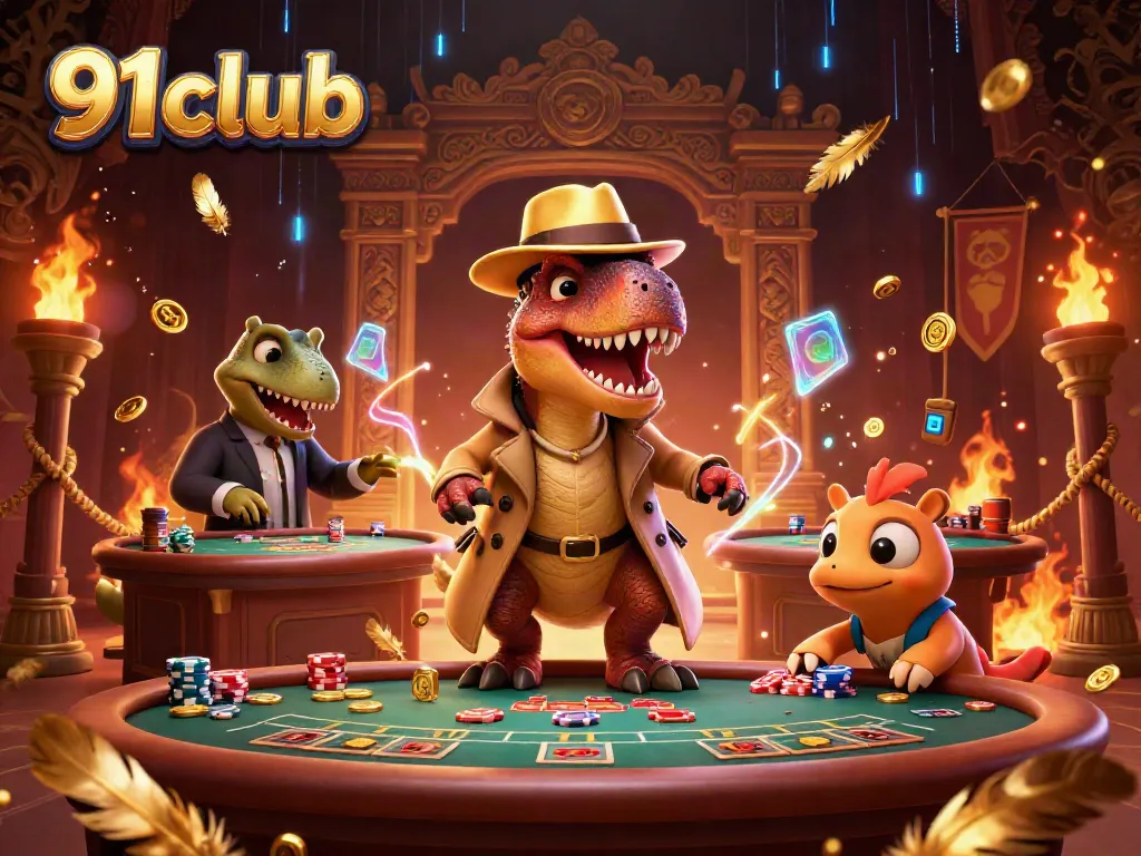 Experience thrilling gameplay at 91club with vibrant casino characters engaging at the table.