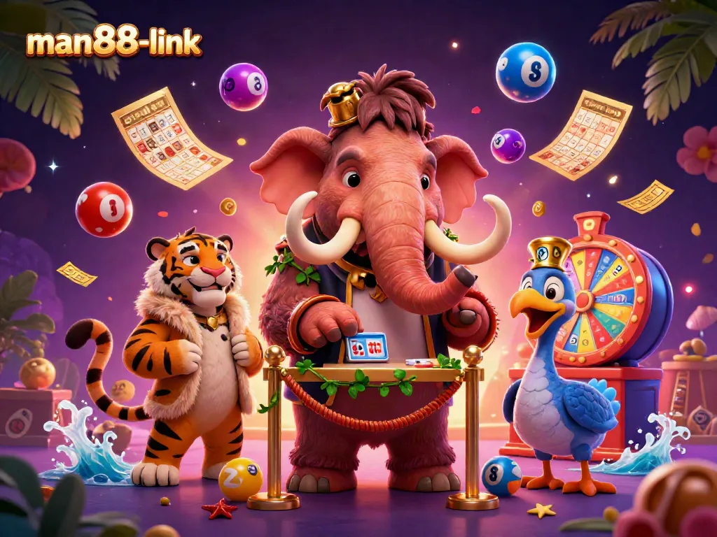 Engage in thrilling gameplay at man88-link with colorful lottery balls and enthusiastic characters.