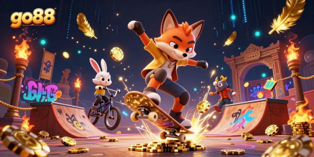 Engage in exciting gaming activities at go88 featuring thrilling casino symbols and dynamic characters.