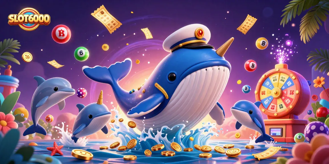SLOT6000 showcases a vibrant, dynamic scene with a whale and marine friends amidst casino excitement
