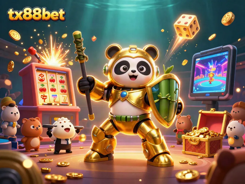 Experience excitement at tx88bet while the golden panda battles for jackpots in an animated casino.