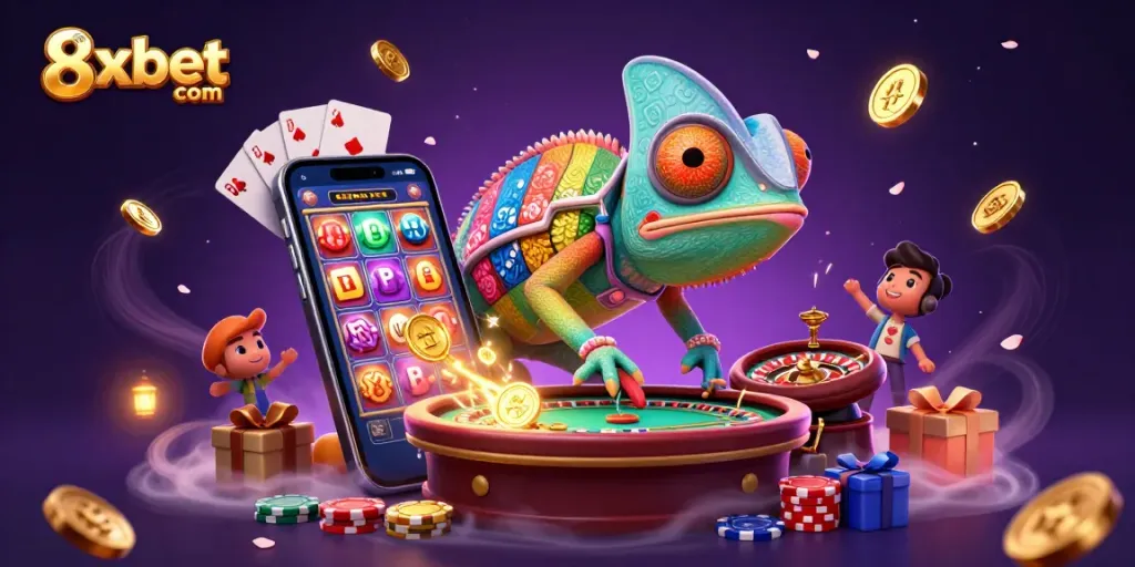 Play exciting games at 8xbet com with colorful visuals, dynamic characters, and thrilling casino elements.