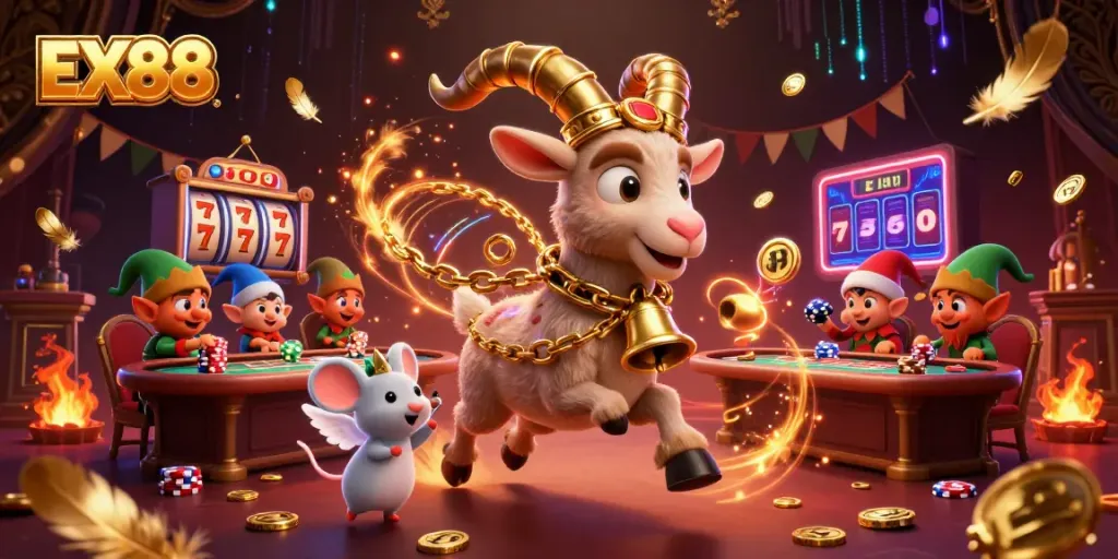 Experience the thrill of EX88 as Krampus, an angelic mouse, and playful gremlins bring the casino to life with excitement.
