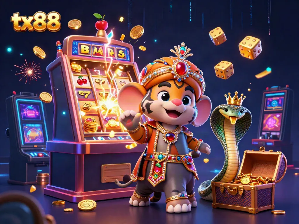 Experience the thrill of tx88 with vibrant casino elements and engaging characters in an action-packed scene.