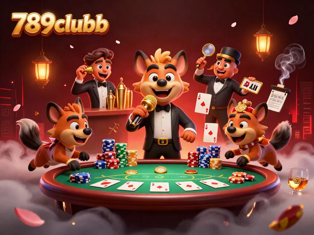Engage in rich casino fun with 789clubb and its lively comedic hyena characters in a vibrant setting.