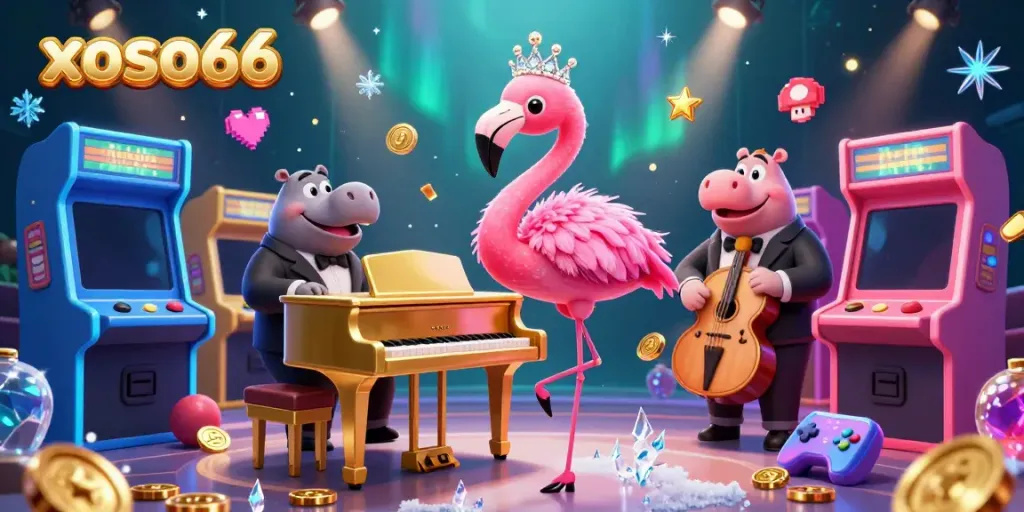 Engage in thrilling gameplay with xoso66 in a vibrant casino scene featuring animated characters.