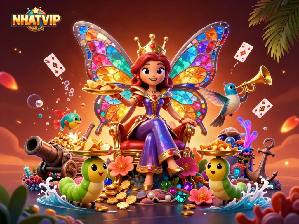 Engage with NHATVIP’s vibrant gaming world, featuring colorful characters amidst treasure-filled excitement