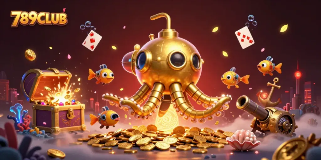 Experience thrilling adventures with 789CLUB in a vibrant underwater casino scene filled with treasures.