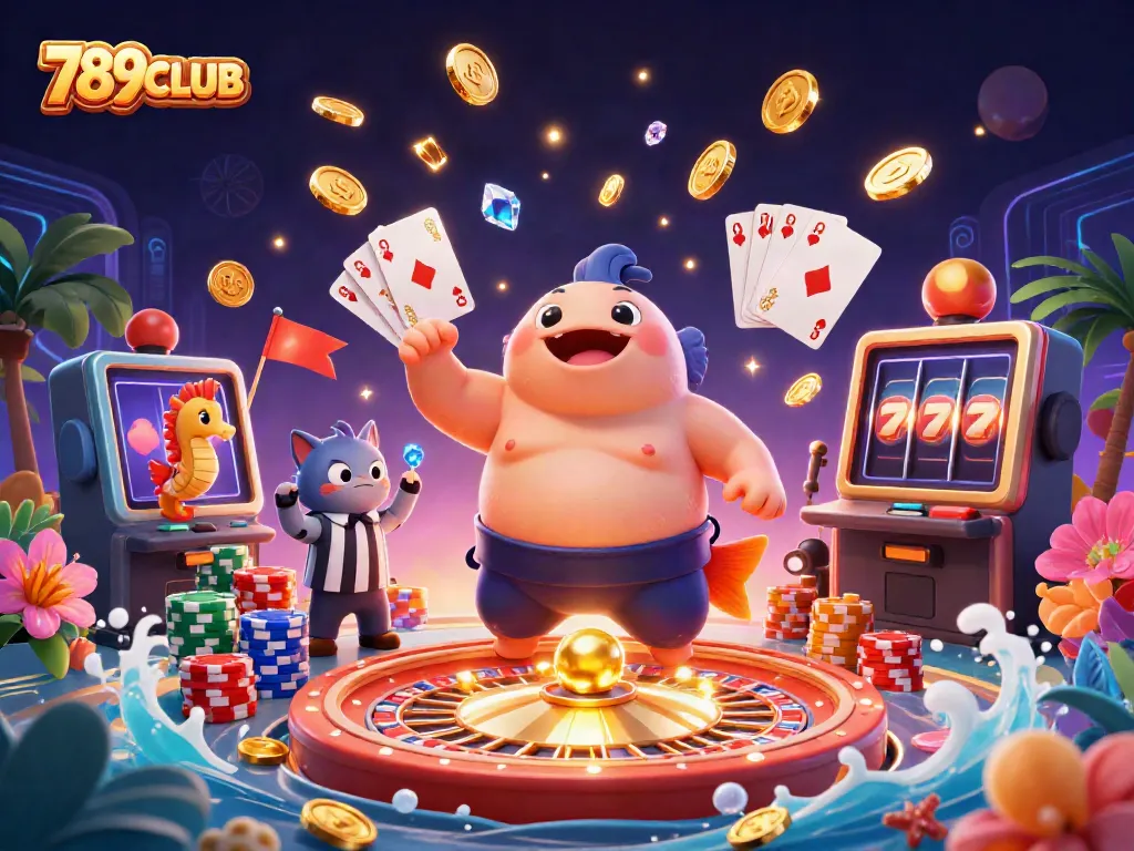 Play exciting games at 789CLUB with a dynamic underwater casino scene featuring a fugu and colorful game elements.