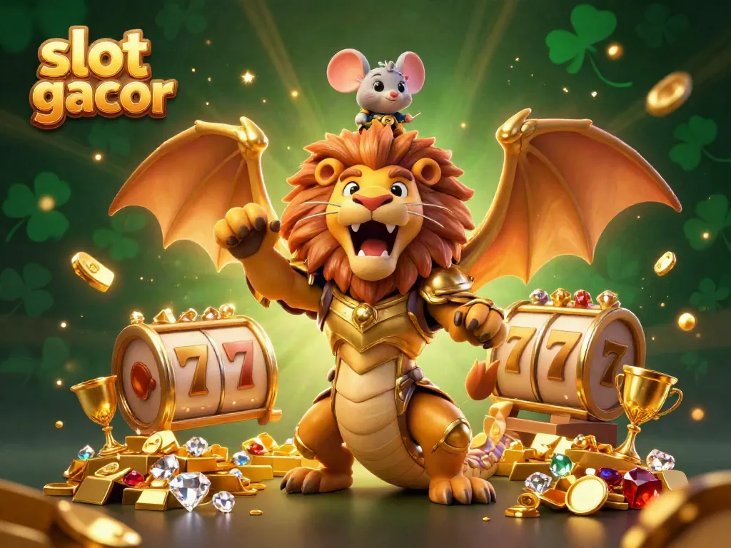 Play slot gacor with golden chimera and mouse jockey amidst treasures and gems.
