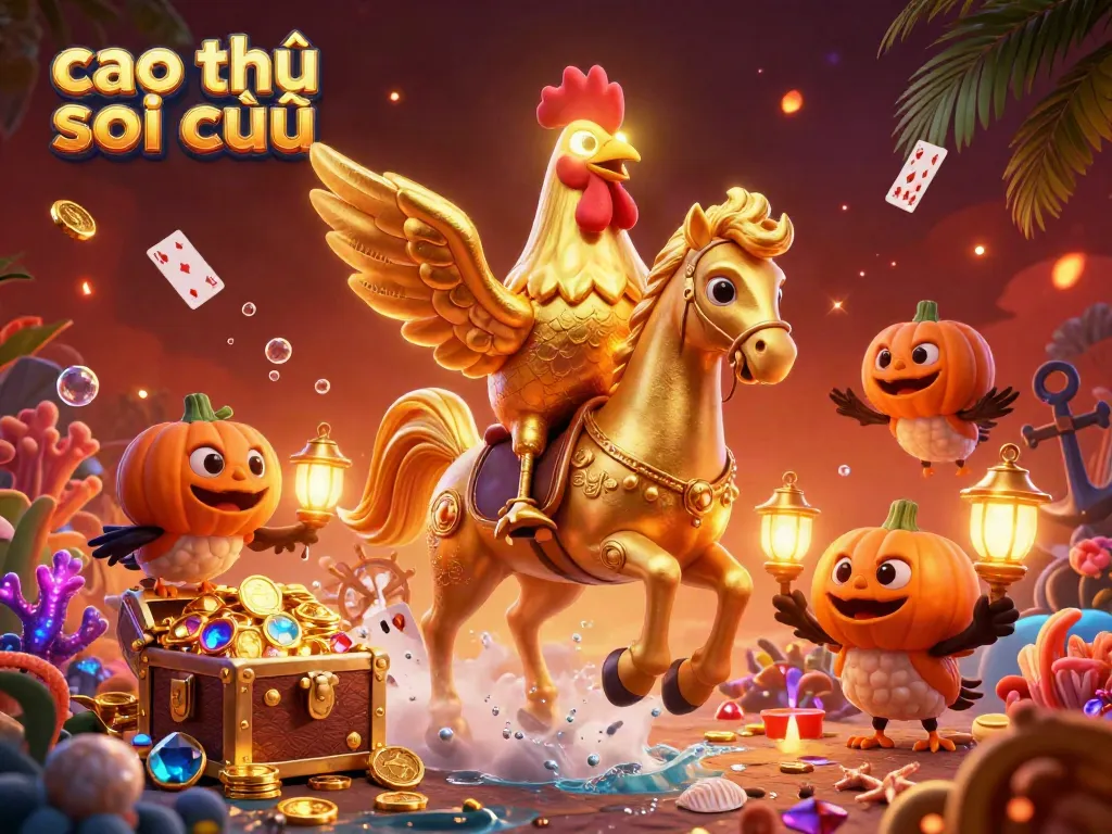 Experience excitement with cao thủ soi cầu in a thrilling casino scene, a golden rooster riding a spectral horse.