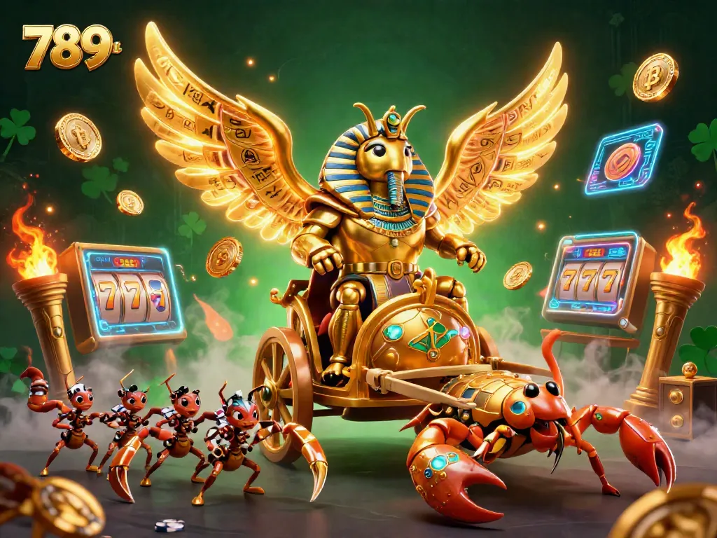 Engage with 789club's thrilling slot adventure featuring a golden scarab beetle and dynamic game elements.