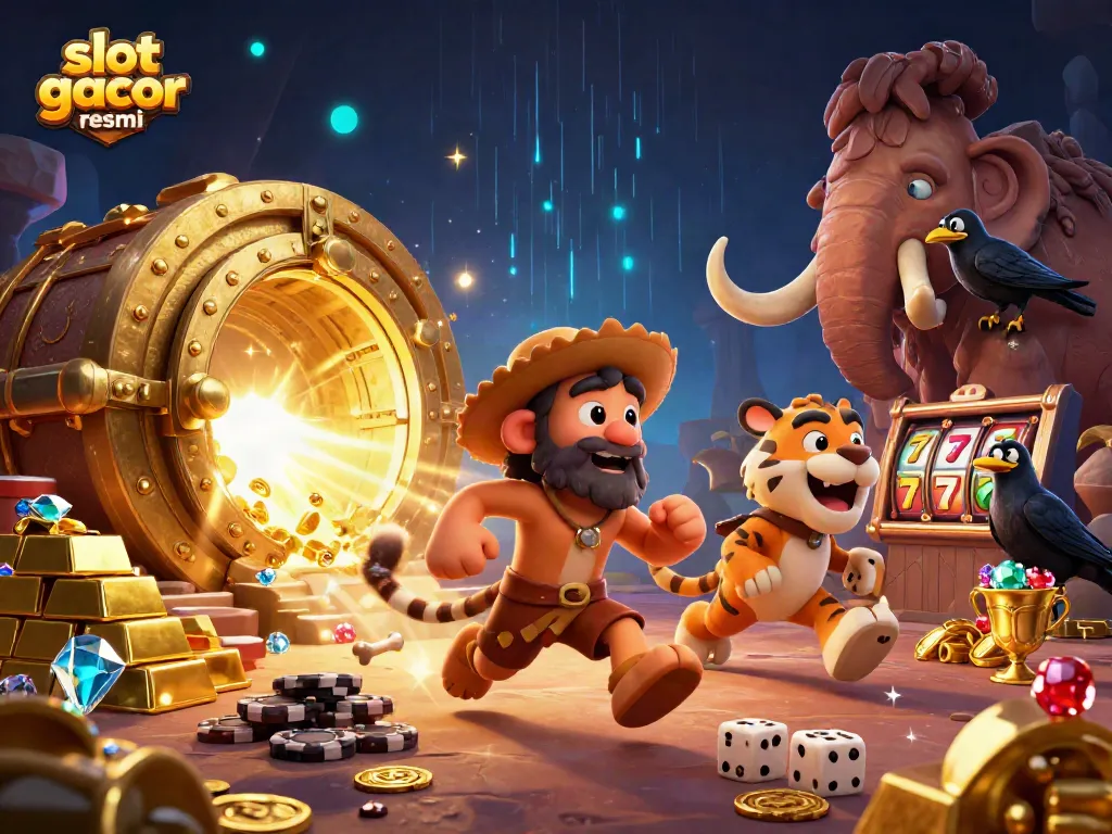 Experience thrilling wins at slot gacor resmi with a vibrant, detailed casino scene.