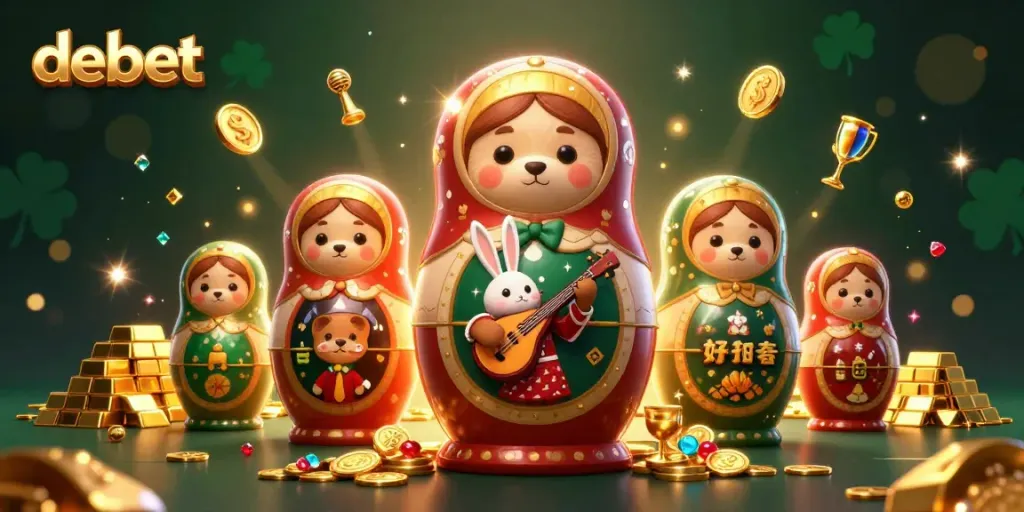 Experience the exciting debet online casino with colorful characters and treasures in this vibrant illustration.