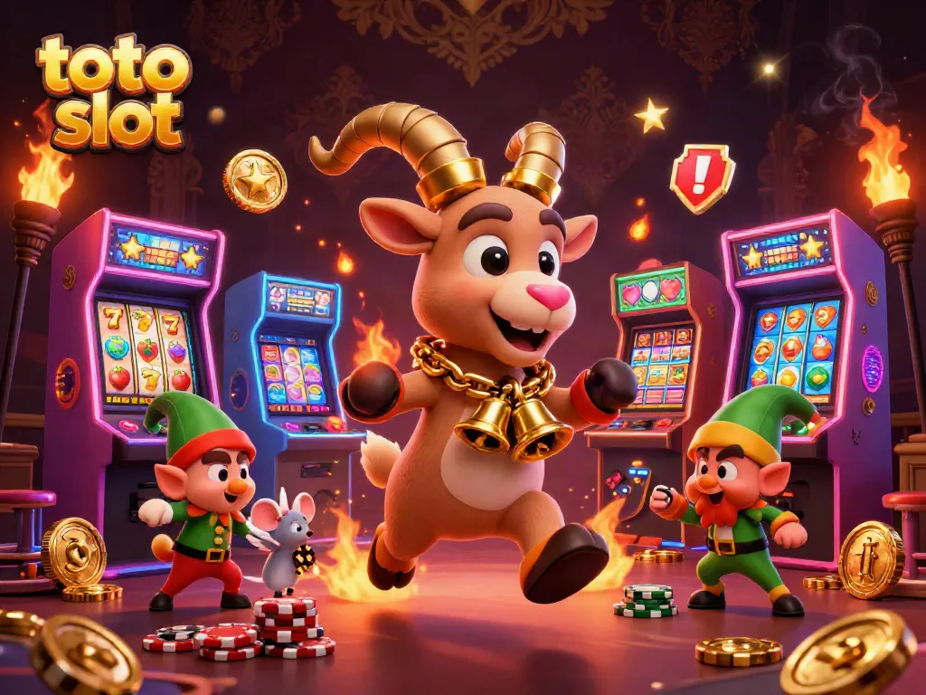 Experience the excitement of toto slot with thrilling slot machines, festive characters, and vibrant casino elements.